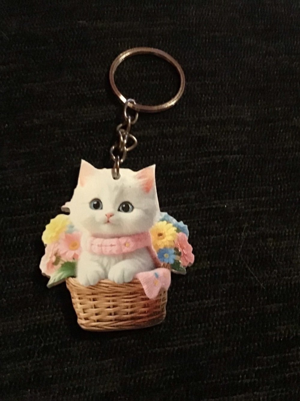 Cute White Cat Keychain with Pink Collar - Pets Cat Accessory